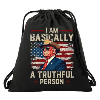 IM Basically A Truthful Person Us Flag Trump Vance 2024 Drawstring Bag