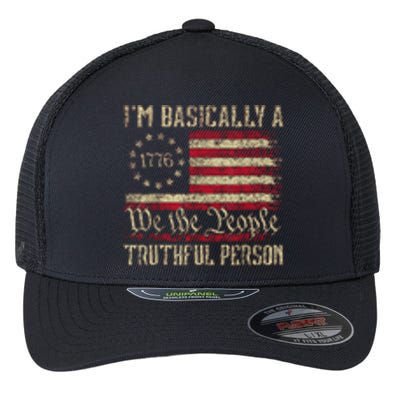 IM Basically A Truthful Person Us Flag Trump Vance 2024 Flexfit Unipanel Trucker Cap