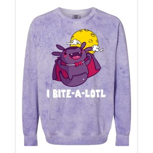 I Bite A Lot Axolotl Funny Halloween Vampire Colorblast Crewneck Sweatshirt