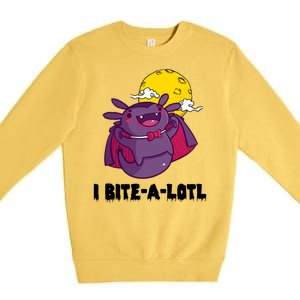 I Bite A Lot Axolotl Funny Halloween Vampire Premium Crewneck Sweatshirt