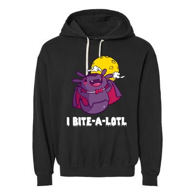 I Bite A Lot Axolotl Funny Halloween Vampire Garment-Dyed Fleece Hoodie