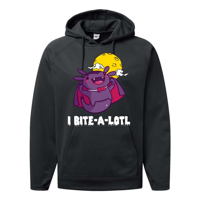 I Bite A Lot Axolotl Funny Halloween Vampire Performance Fleece Hoodie