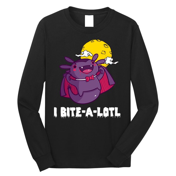 I Bite A Lot Axolotl Funny Halloween Vampire Long Sleeve Shirt