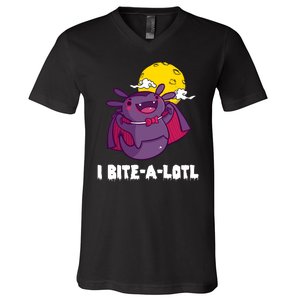 I Bite A Lot Axolotl Funny Halloween Vampire V-Neck T-Shirt