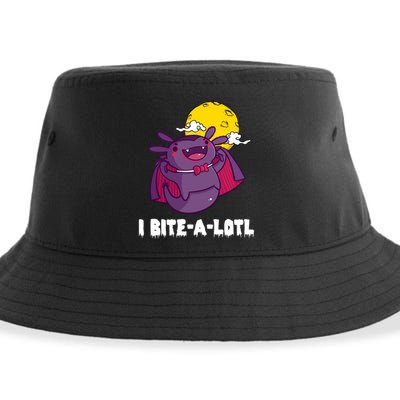 I Bite A Lot Axolotl Funny Halloween Vampire Sustainable Bucket Hat