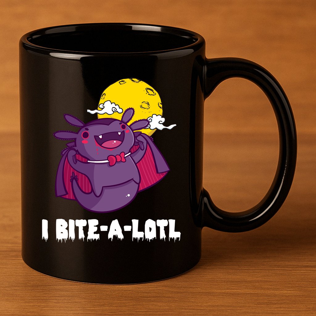 I Bite A Lot Axolotl Funny Halloween Vampire 11oz C Handle Ceramic Mug
