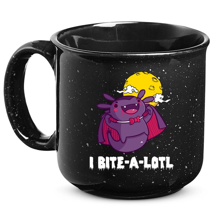 I Bite A Lot Axolotl Funny Halloween Vampire 15oz Campfire Ceramic Mug