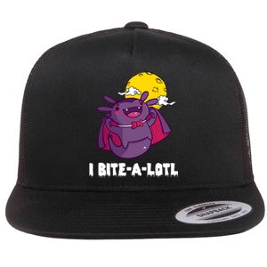 I Bite A Lot Axolotl Funny Halloween Vampire Flat Bill Trucker Hat