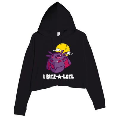 I Bite A Lot Axolotl Funny Halloween Vampire Crop Fleece Hoodie