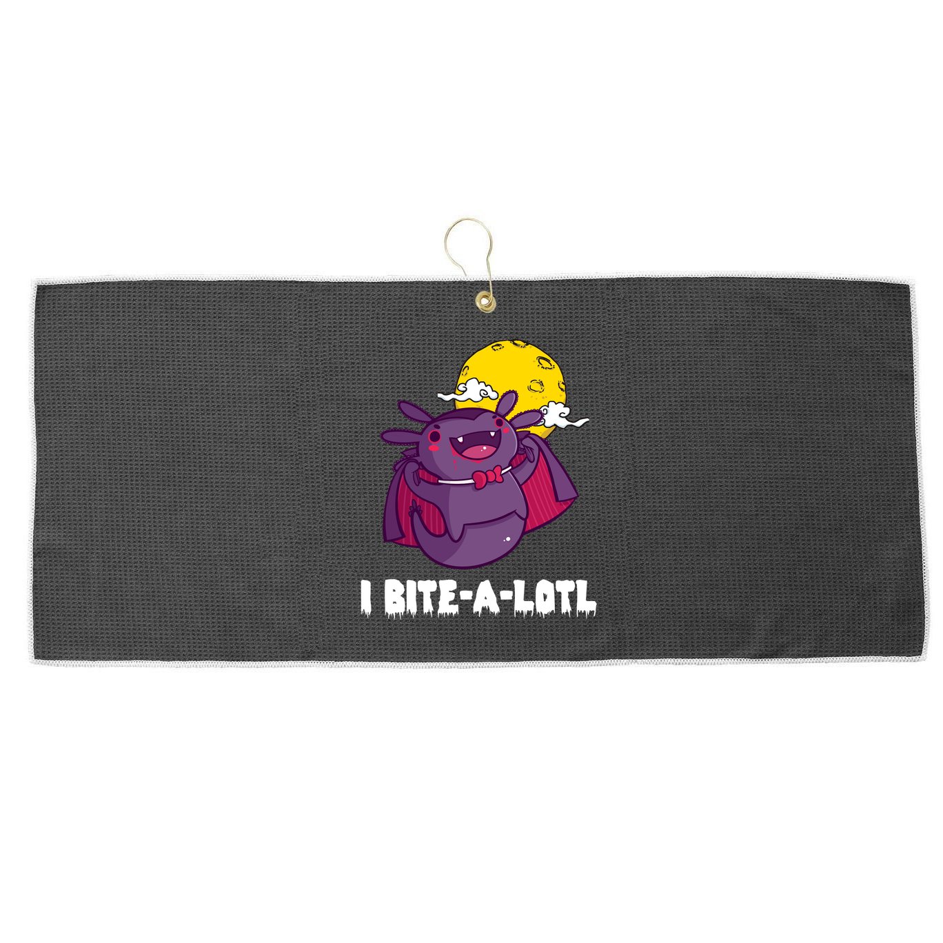I Bite A Lot Axolotl Funny Halloween Vampire Large Microfiber Waffle Golf Towel