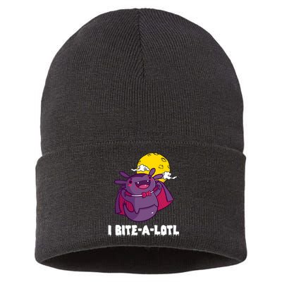 I Bite A Lot Axolotl Funny Halloween Vampire Sustainable Knit Beanie