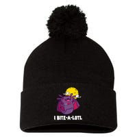 I Bite A Lot Axolotl Funny Halloween Vampire Pom Pom 12in Knit Beanie