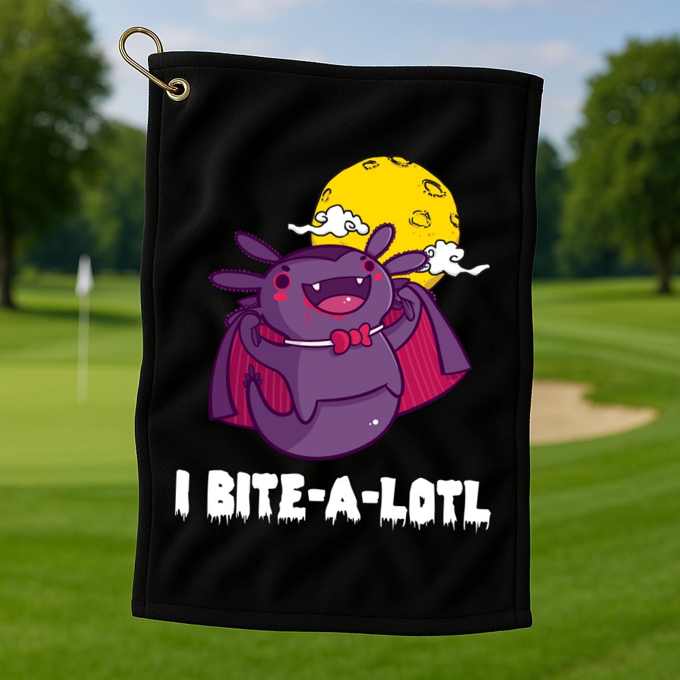 I Bite A Lot Axolotl Funny Halloween Vampire Golf Towel
