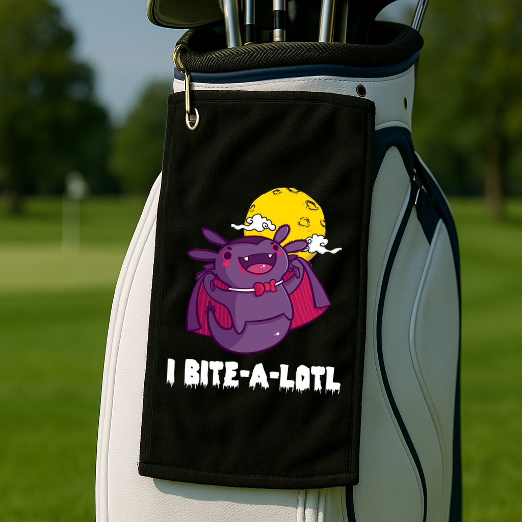 I Bite A Lot Axolotl Funny Halloween Vampire Golf Towel