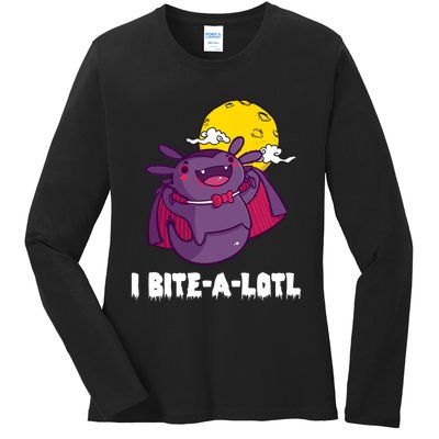 I Bite A Lot Axolotl Funny Halloween Vampire Ladies Long Sleeve Shirt