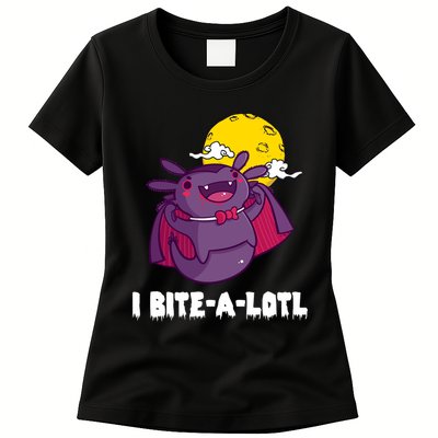 I Bite A Lot Axolotl Funny Halloween Vampire Womens T-Shirt
