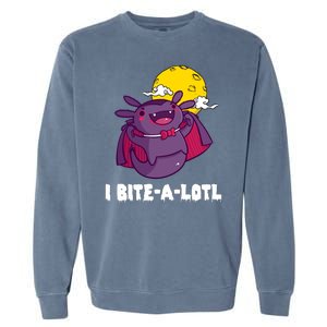 I Bite A Lot Axolotl Funny Halloween Vampire Garment-Dyed Sweatshirt