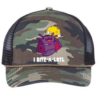 I Bite A Lot Axolotl Funny Halloween Vampire Retro Rope Trucker Hat Cap