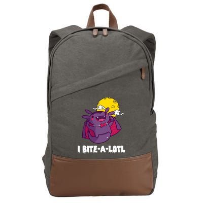 I Bite A Lot Axolotl Funny Halloween Vampire Cotton Canvas Backpack