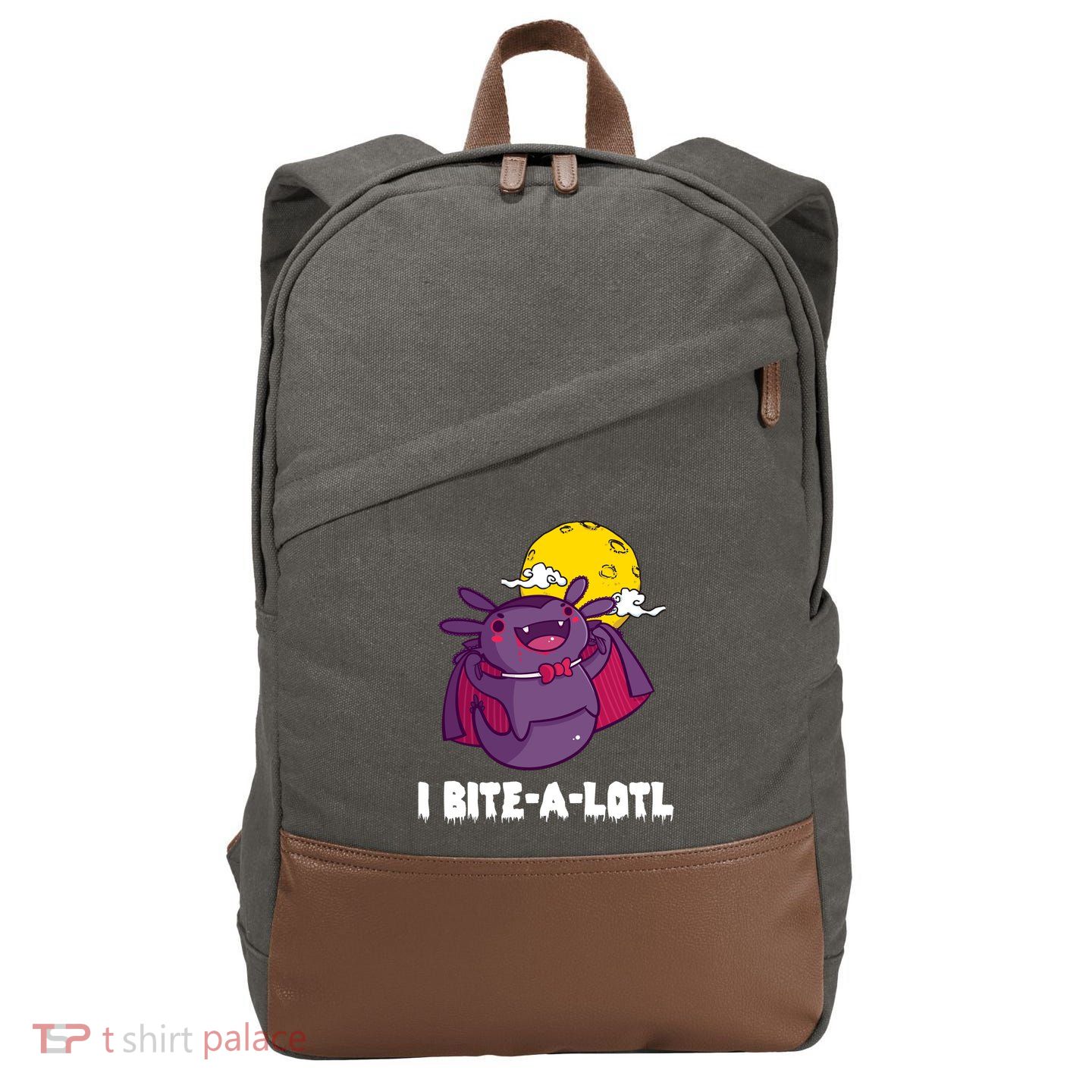 I Bite A Lot Axolotl Funny Halloween Vampire Cotton Canvas Backpack