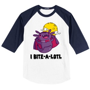 I Bite A Lot Axolotl Funny Halloween Vampire Baseball Sleeve Shirt