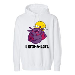 I Bite A Lot Axolotl Funny Halloween Vampire Garment-Dyed Fleece Hoodie