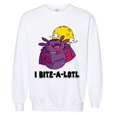 I Bite A Lot Axolotl Funny Halloween Vampire Garment-Dyed Sweatshirt