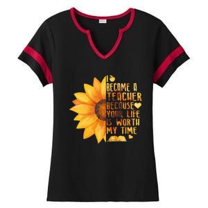 I Became A Teacher Sunflower Teaching School Ladies Halftime Notch Neck Tee