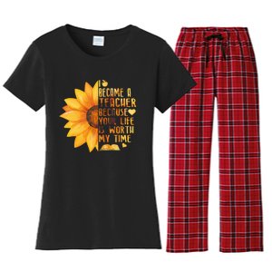 I Became A Teacher Sunflower Teaching School Women's Flannel Pajama Set