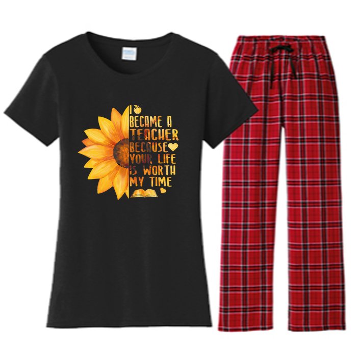 I Became A Teacher Sunflower Teaching School Women's Flannel Pajama Set