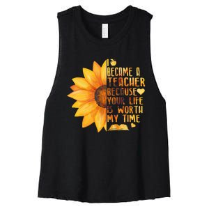 I Became A Teacher Sunflower Teaching School Women's Racerback Cropped Tank