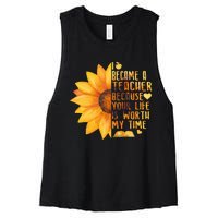 I Became A Teacher Sunflower Teaching School Women's Racerback Cropped Tank