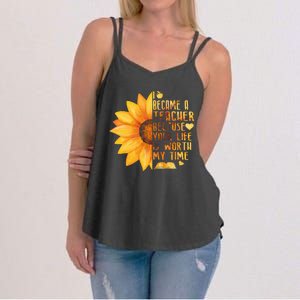 I Became A Teacher Sunflower Teaching School Women's Strappy Tank