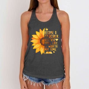 I Became A Teacher Sunflower Teaching School Women's Knotted Racerback Tank