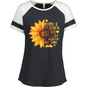 I Became A Teacher Sunflower Teaching School Enza Ladies Jersey Colorblock Tee