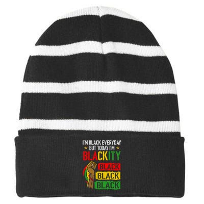 IM Blackity African Black Power Juneteenth Black Everyday Striped Beanie with Solid Band