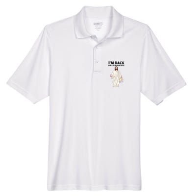 IM Back And IVe Brought Eggs Jesus Easter Men's Origin Performance Pique Polo