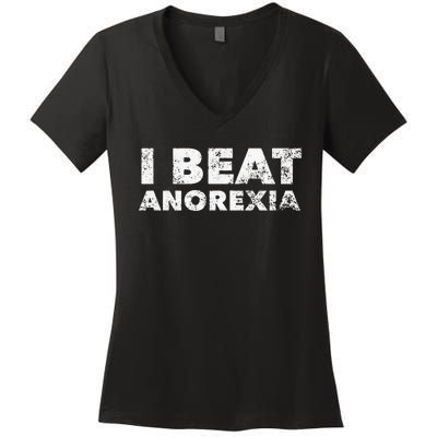 I Beat Anorexia Awareness Women's V-Neck T-Shirt