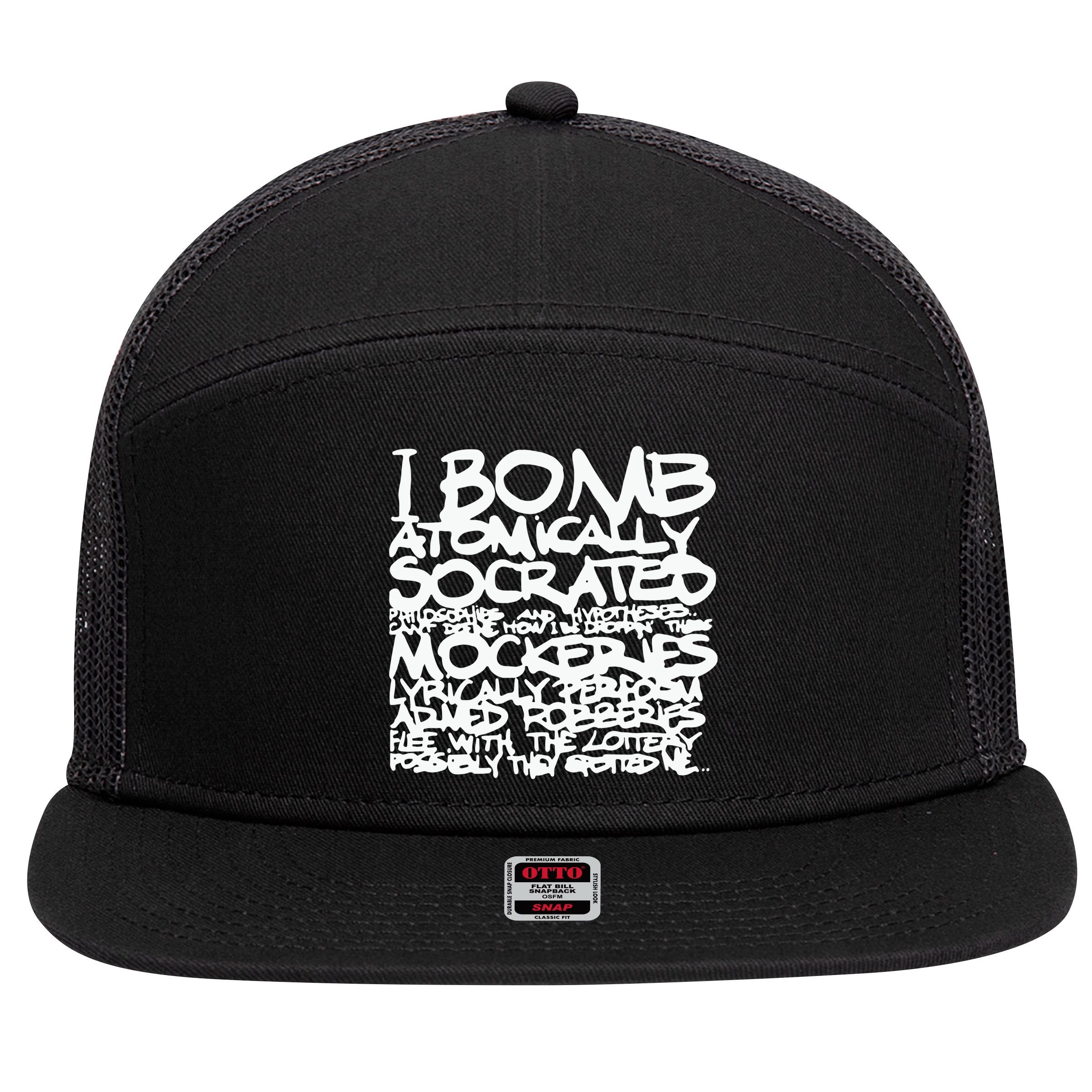 I Bomb Atomically Socrates’ Philosophies And Hypotheses 7 Panel Mesh Trucker Snapback Hat
