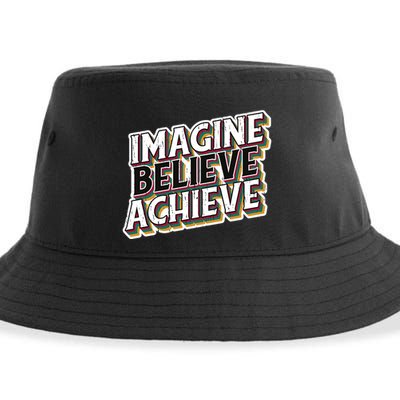 Imagine Believe Achieve Quote Vintage Sustainable Bucket Hat