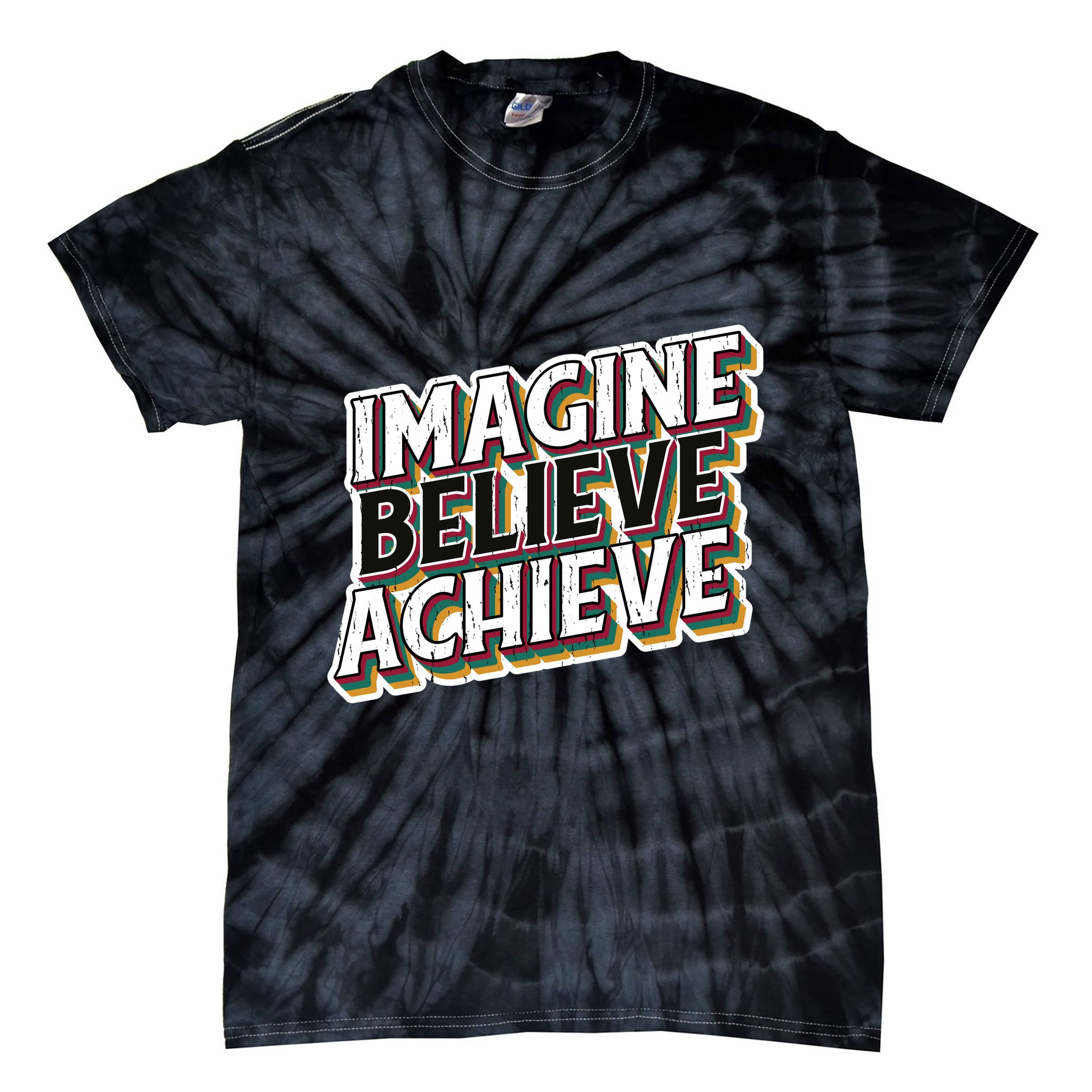 Imagine Believe Achieve Quote Vintage Tie-Dye T-Shirt
