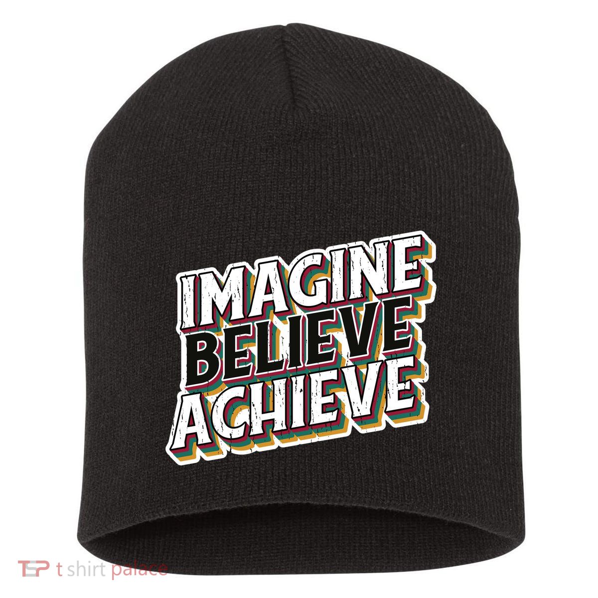 Imagine Believe Achieve Quote Vintage Short Acrylic Beanie