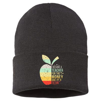 I Became A Teacher For The Money And The Fame Teacher Gift Sustainable Knit Beanie