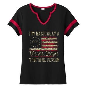 IM Basically A Truthful Person Us Flag Trump Vance 2024 Ladies Halftime Notch Neck Tee