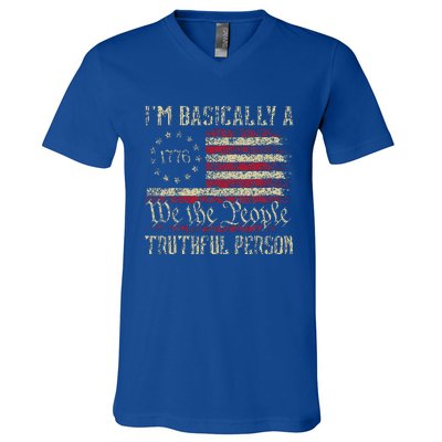 IM Basically A Truthful Person Us Flag Trump Vance 2024 V-Neck T-Shirt