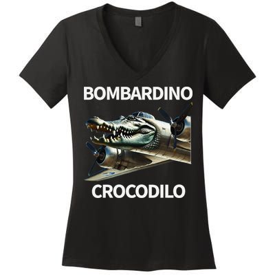 Italian Brainrot Bombardino Crocodilo Women's V-Neck T-Shirt