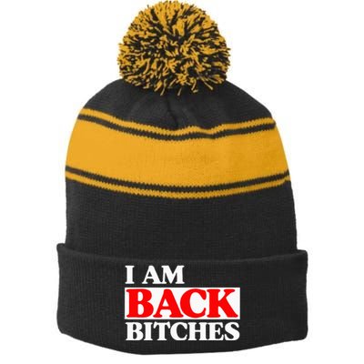 IM Back Bitches Bollywood Funny Memes Stripe Pom Pom Beanie