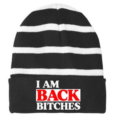 IM Back Bitches Bollywood Funny Memes Striped Beanie with Solid Band