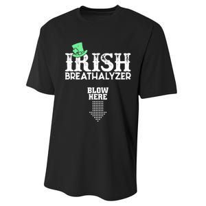 Irish Breathalyzer Blow Here St Patrick's Day Drink Funny Performance Sprint T-Shirt