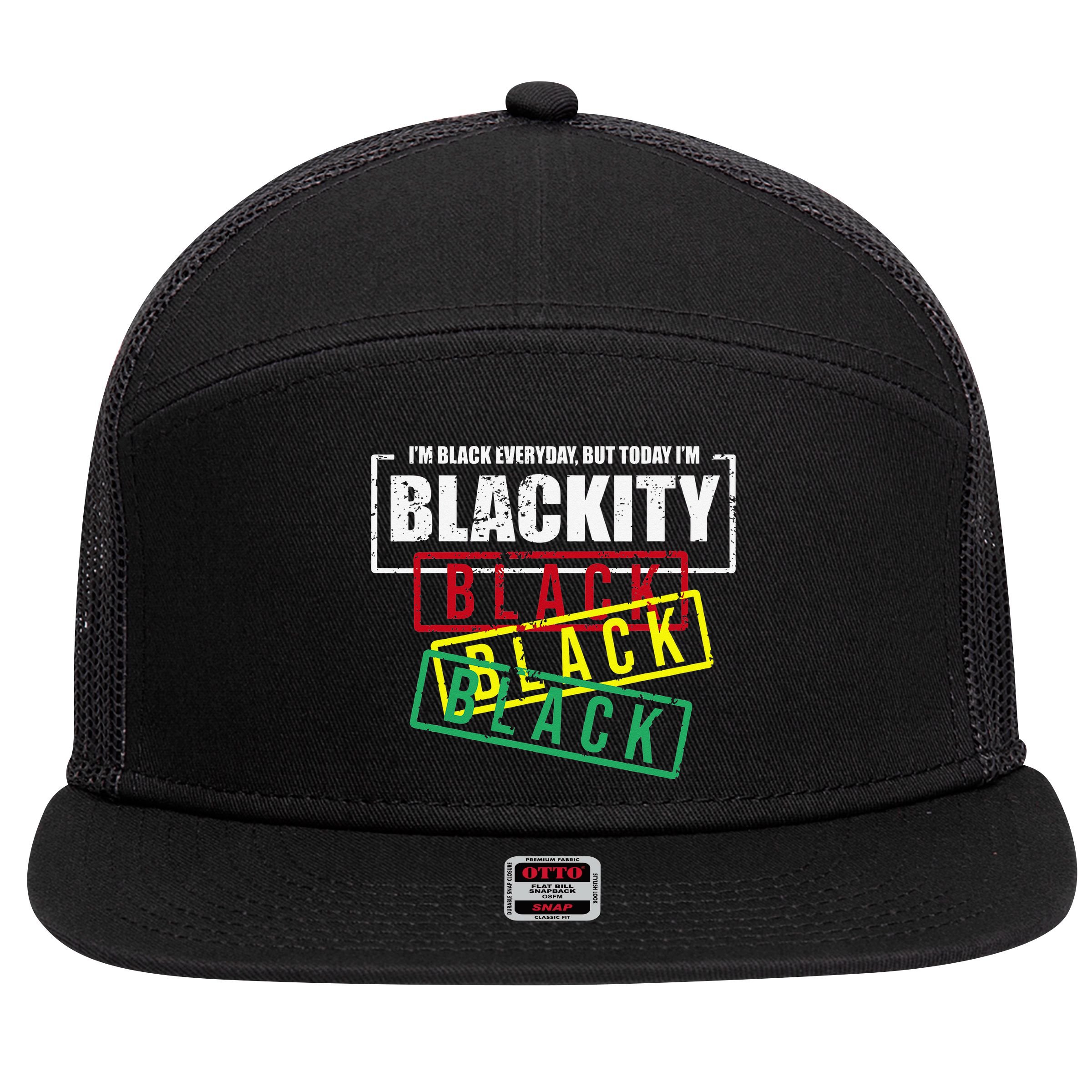 I'm Blackity Black African American Black Power 7 Panel Mesh Trucker Snapback Hat